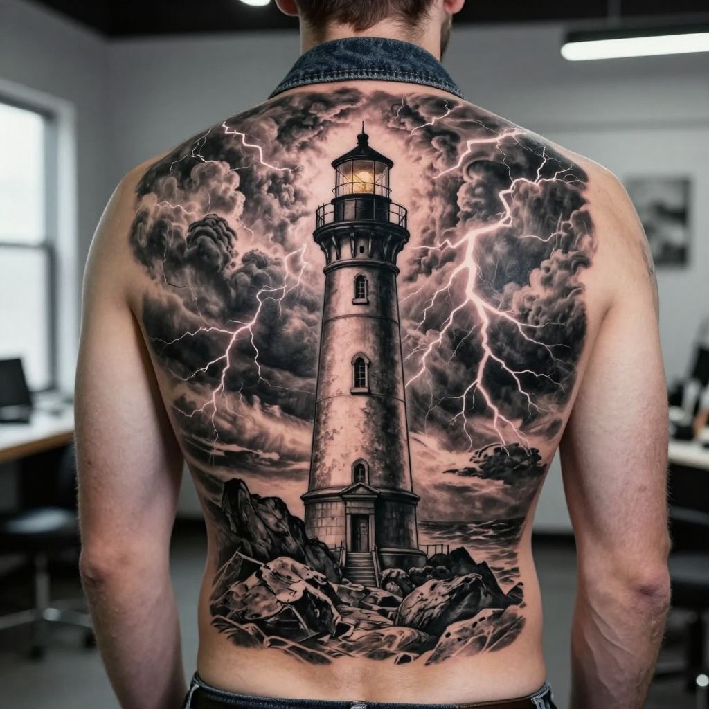 Realistic Lighthouse with Stormy Sky