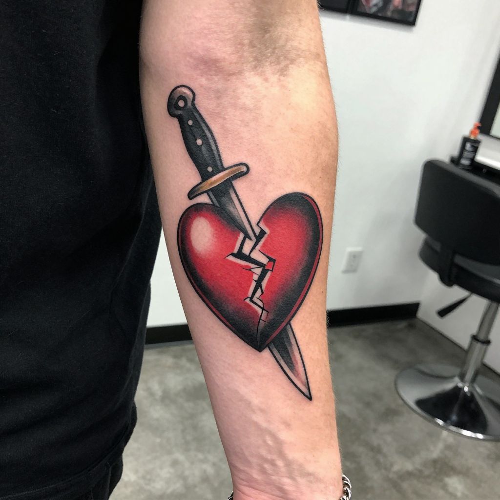 Broken Heart with a Knife Tattoo
