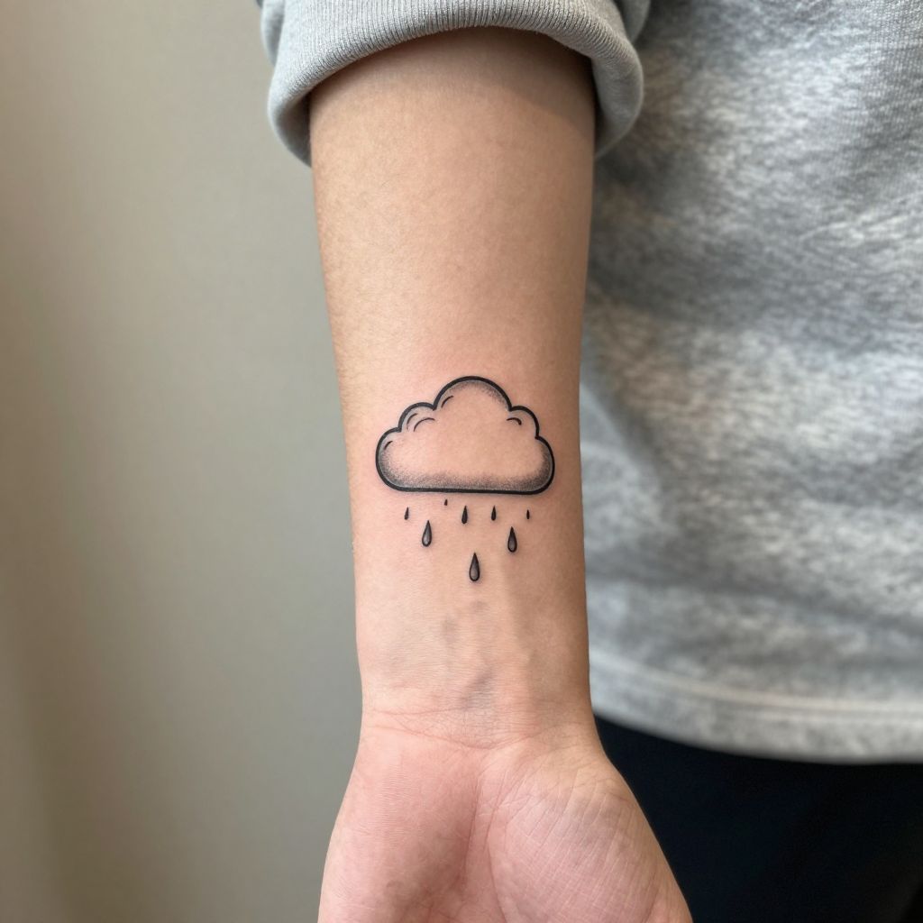 Cloud with Rain Drops Tattoo
