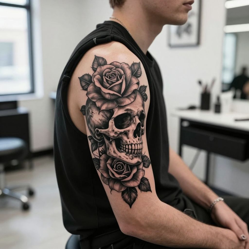 Skull with Roses Tattoo