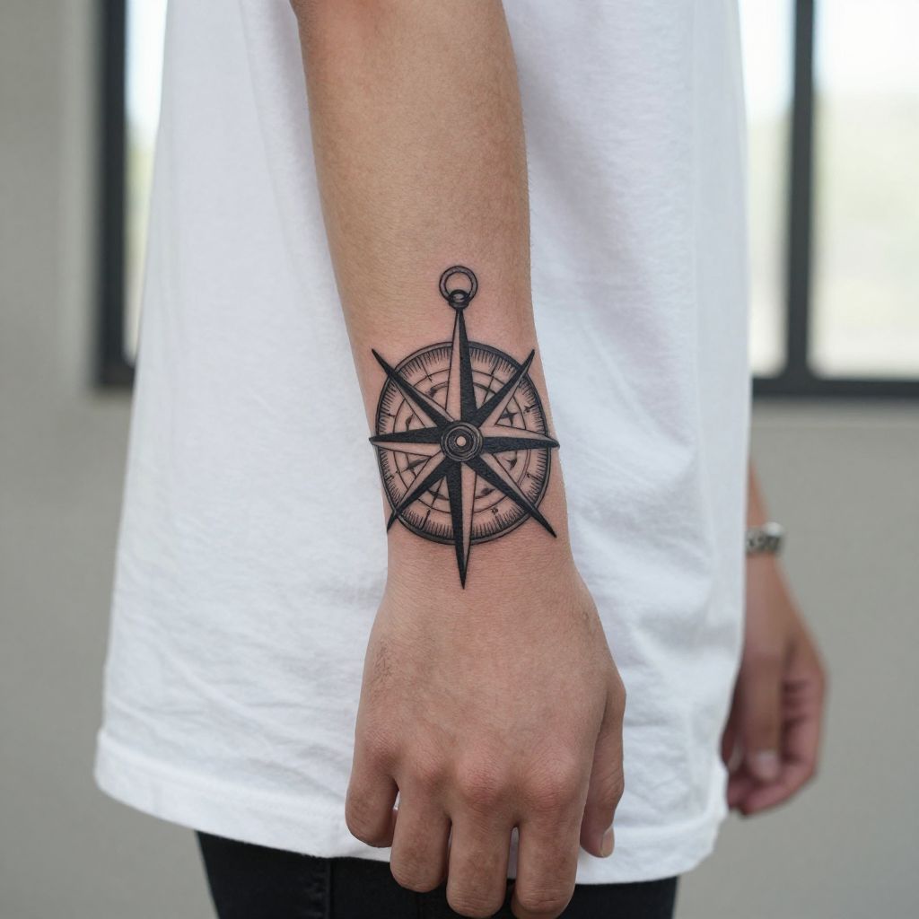 Mens hand tattoo ideas - Nautical Compass on Back Hand