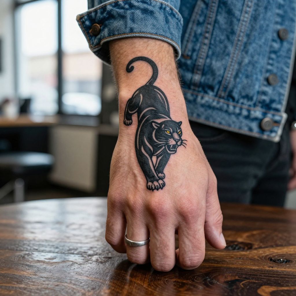 Mens hand tattoo ideas - Bold Black Panther Silhouette