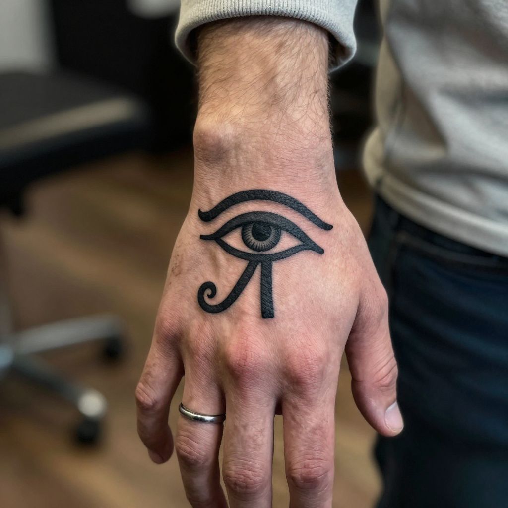 Mens hand tattoo ideas - Eye of Horus on the Palm