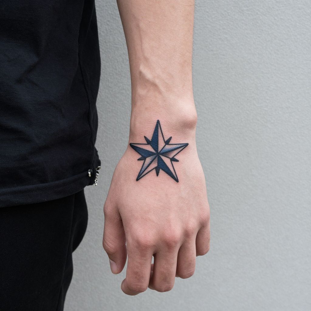 Mens hand tattoo ideas - Classic Nautical Star