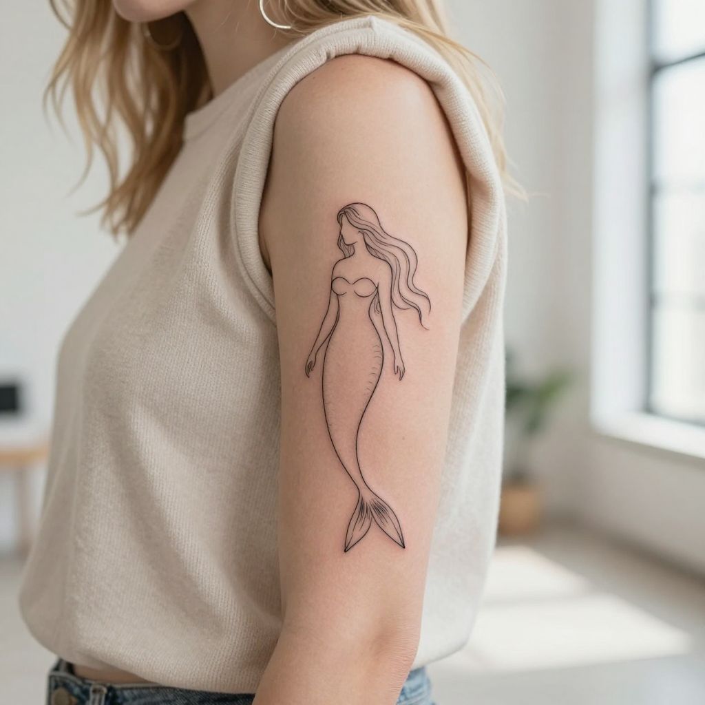 Minimalist Line Art Mermaid