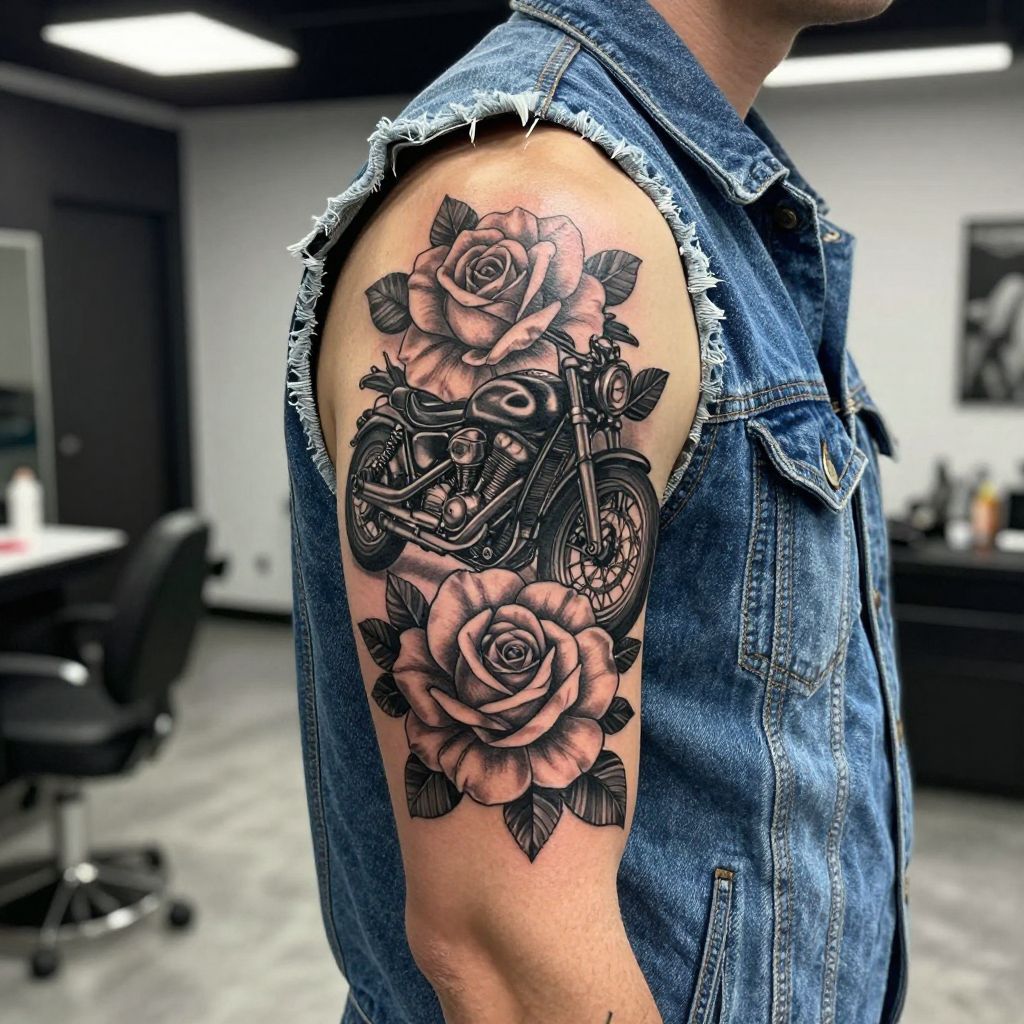 motorcycle tattoo ideas motorcycle and rose combination
