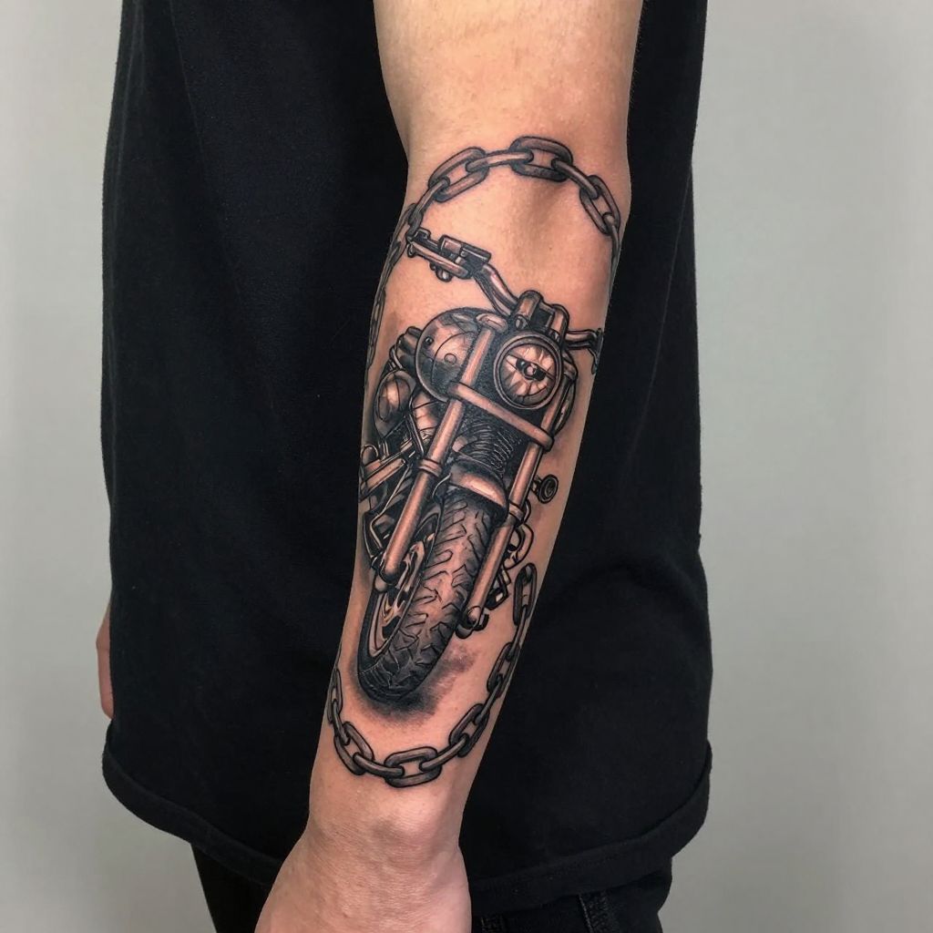 motorcycle tattoo ideas chain wrapped bike