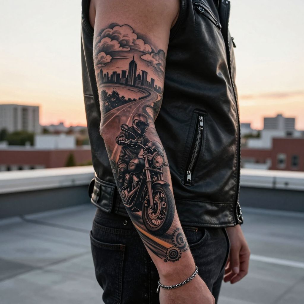 motorcycle tattoo ideas full sleeve ride story