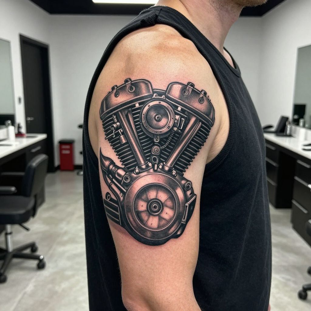 motorcycle tattoo ideas engine close up