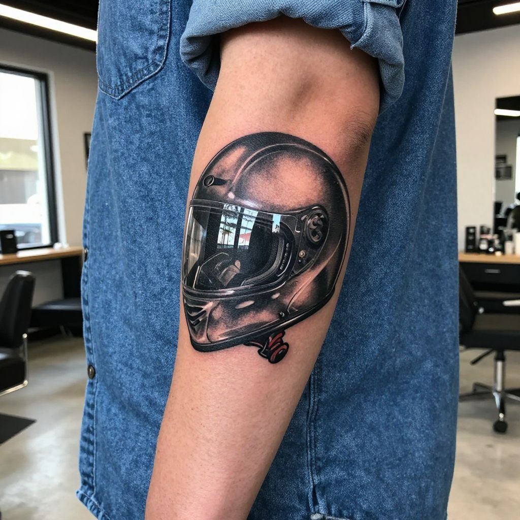 motorcycle tattoo ideas helmet reflection design