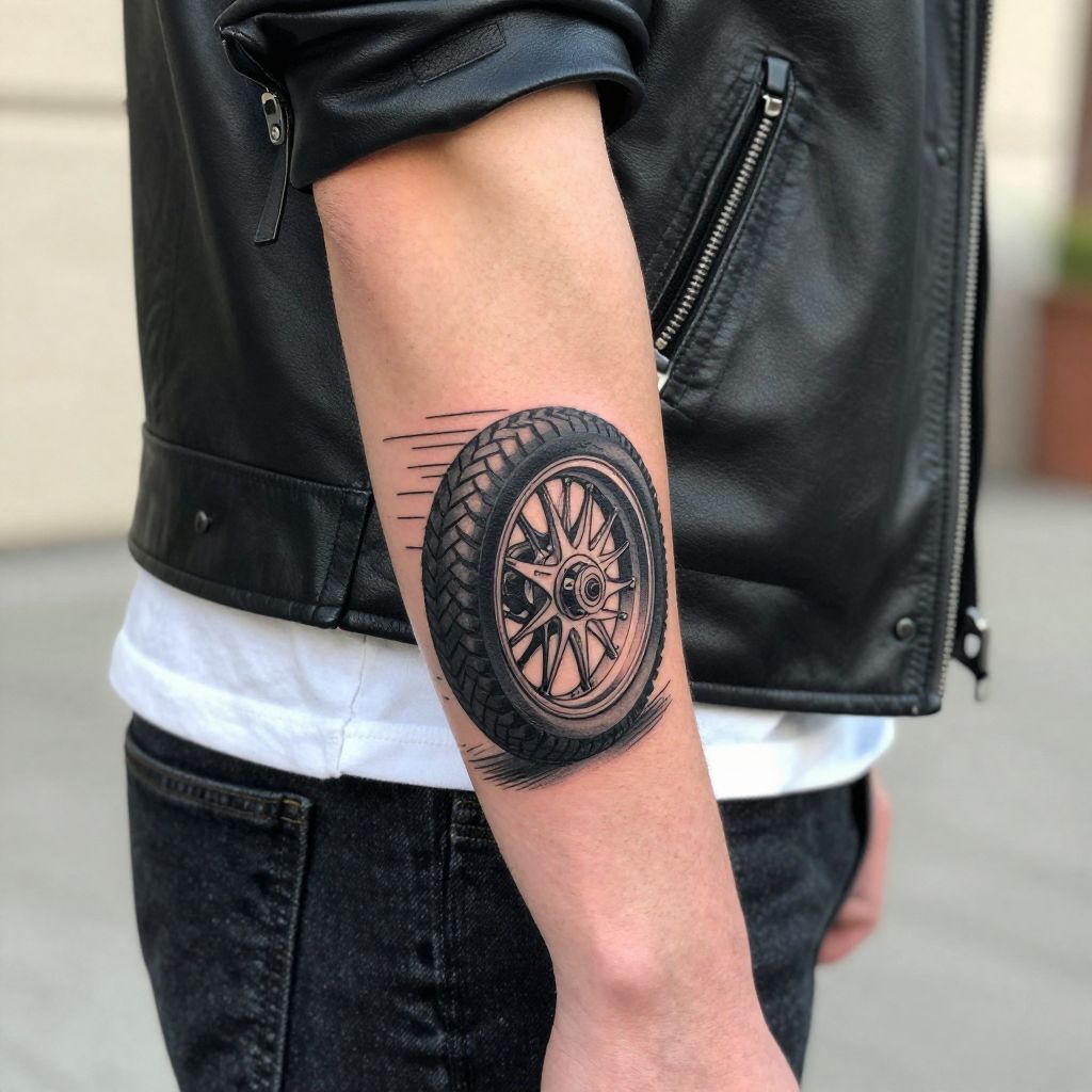 motorcycle tattoo ideas wheel and motion lines
