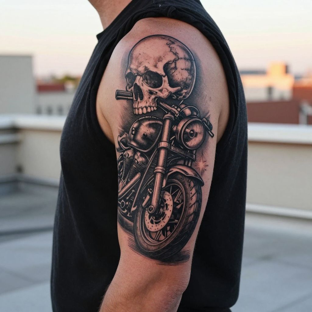 motorcycle tattoo ideas skull and motorcycle fusion