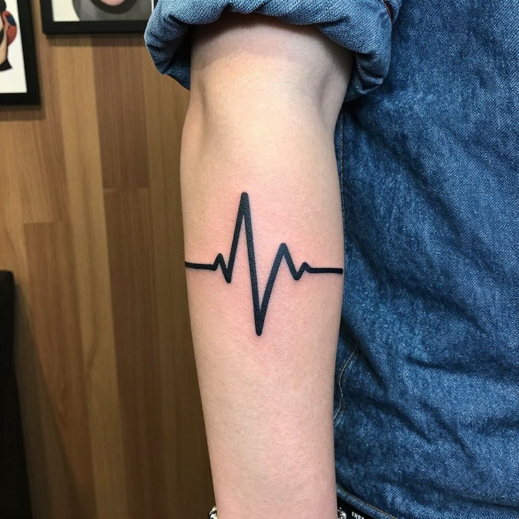 Name inside a heartbeat line tattoo for men