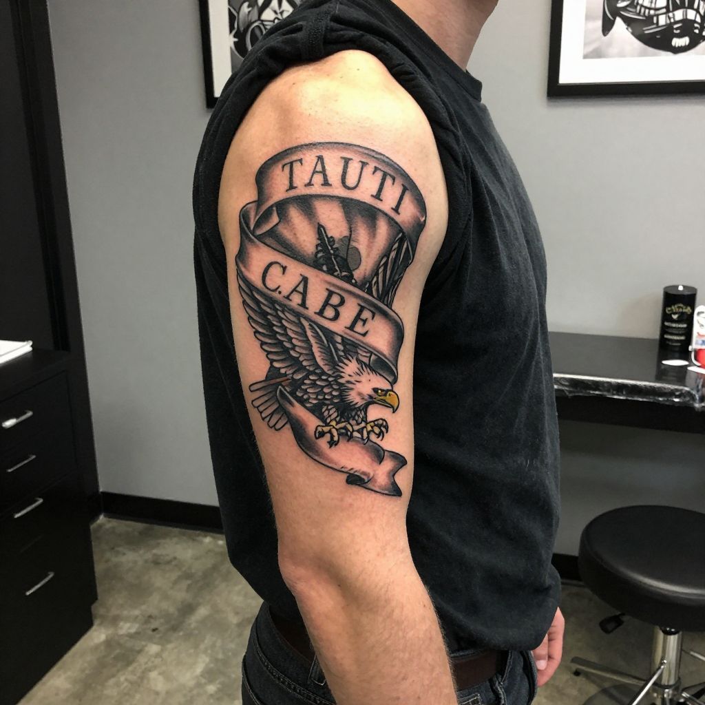 Memorial banner name tattoo for men