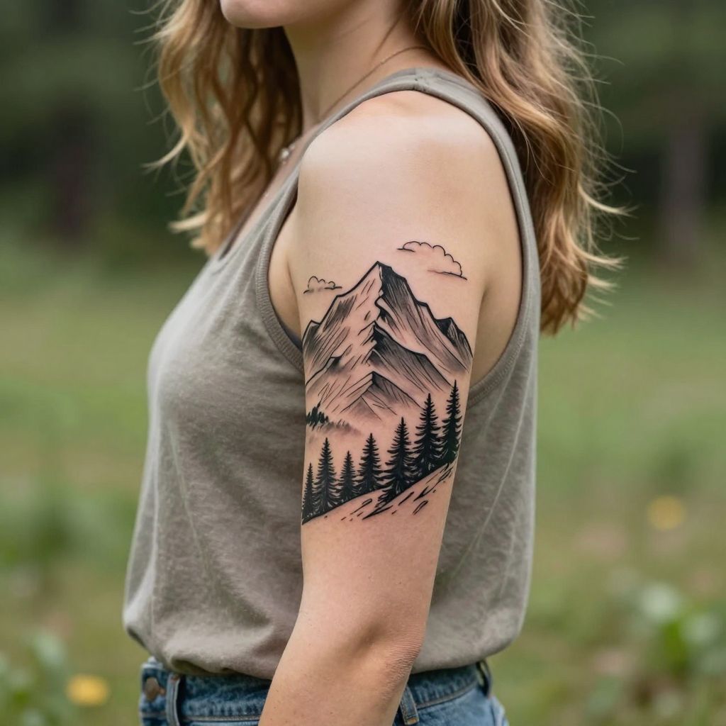 Mountain Range Sleeve Panel tattoo idea