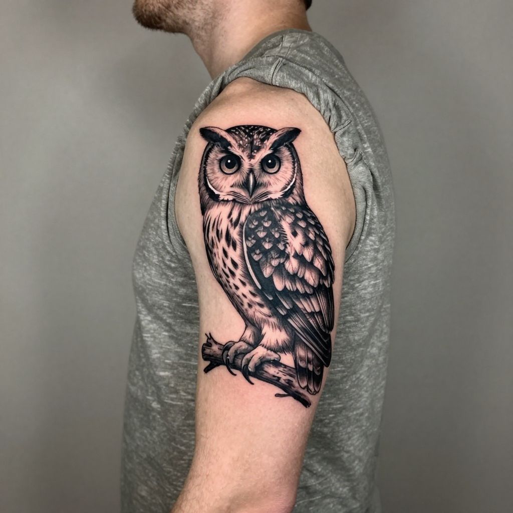 Owl on a Branch tattoo idea