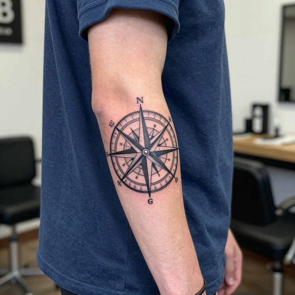 Compass Rose with Coordinates tattoo idea