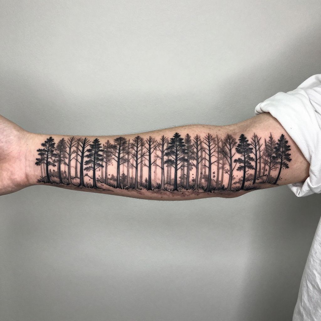 Forest Line Scene tattoo idea