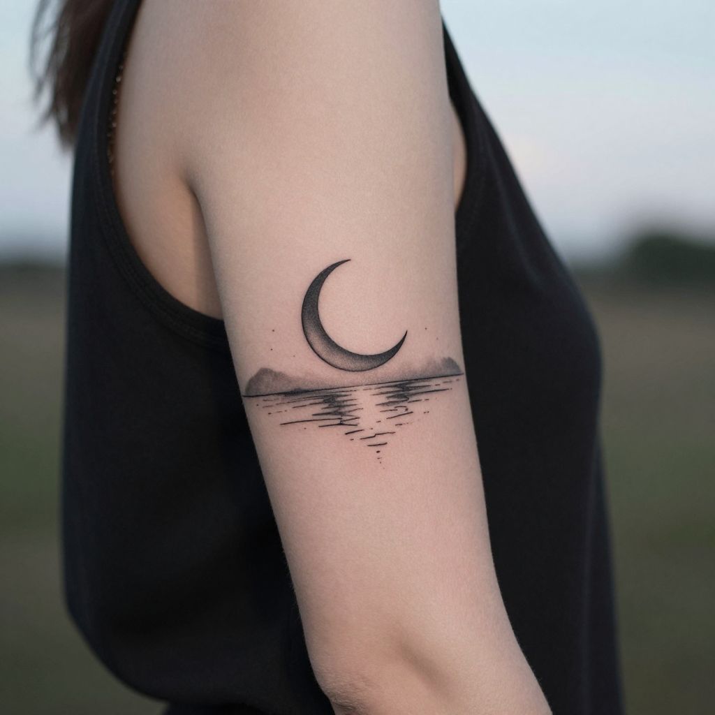 Crescent Moon Over Water tattoo idea