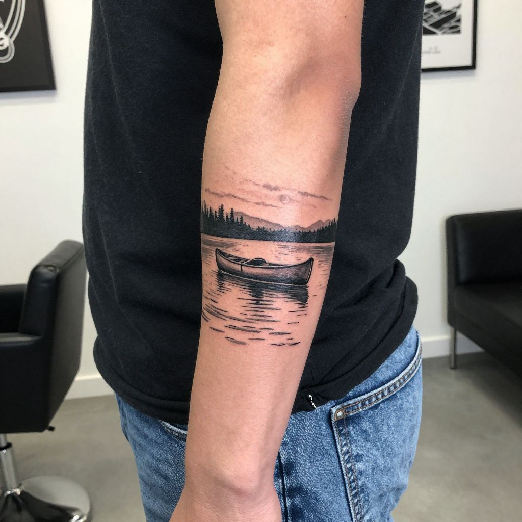 Canoe on a Lake tattoo idea