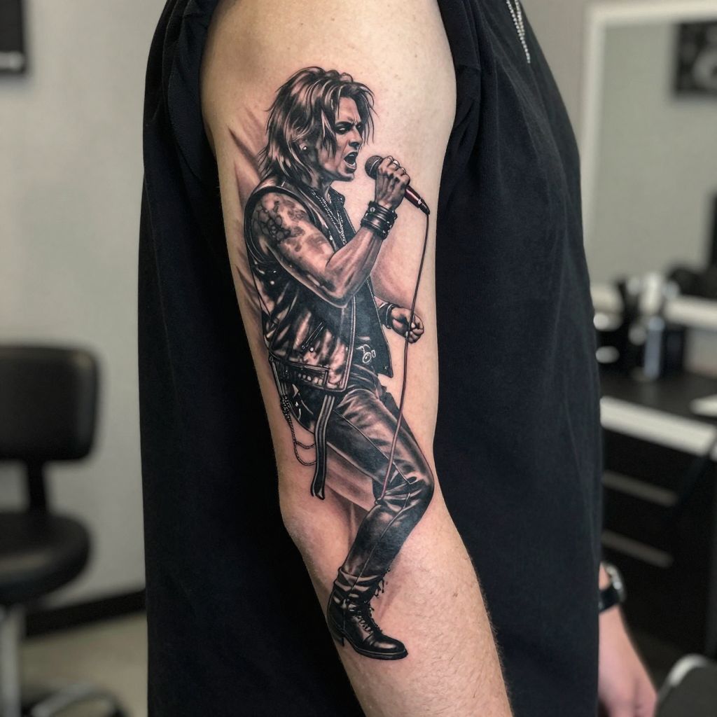 Ozzy Holding a Microphone tattoo idea