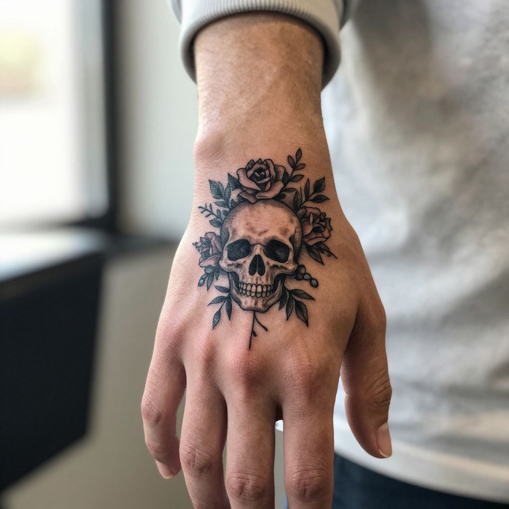 Tiny Skull with Floral Accents