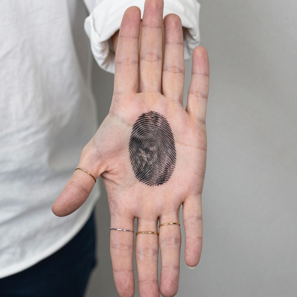 Fingerprint Inspired Palm Tattoo