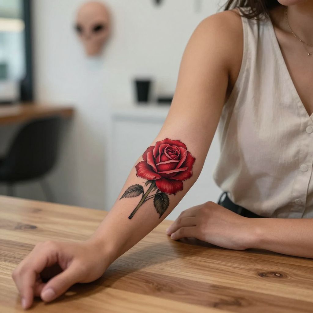Red Rose Bloom tattoo idea