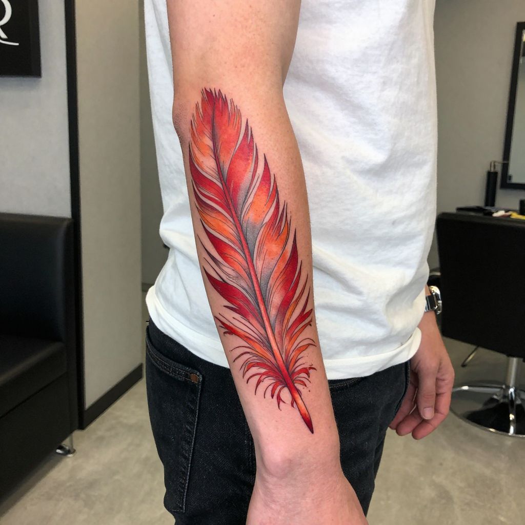 Red Phoenix Feather tattoo idea