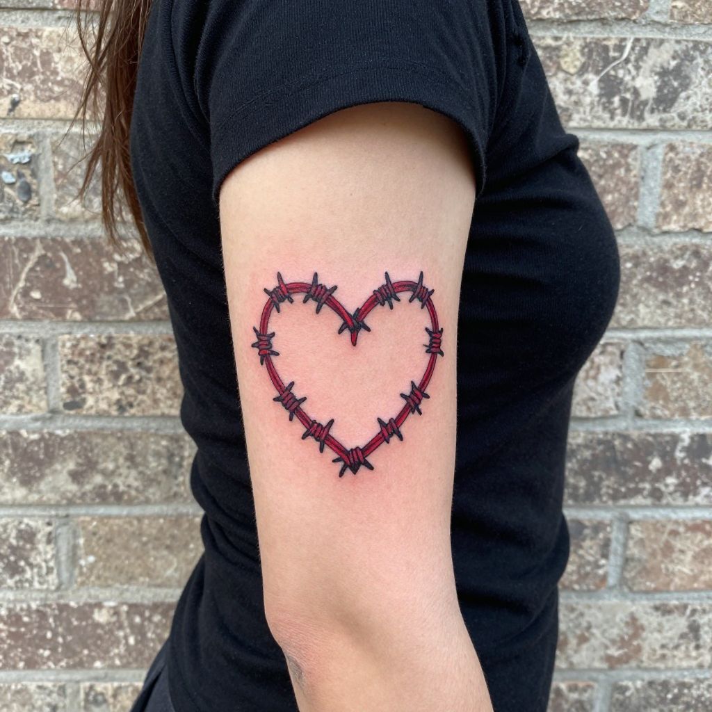 Red Barbed Wire Heart tattoo idea