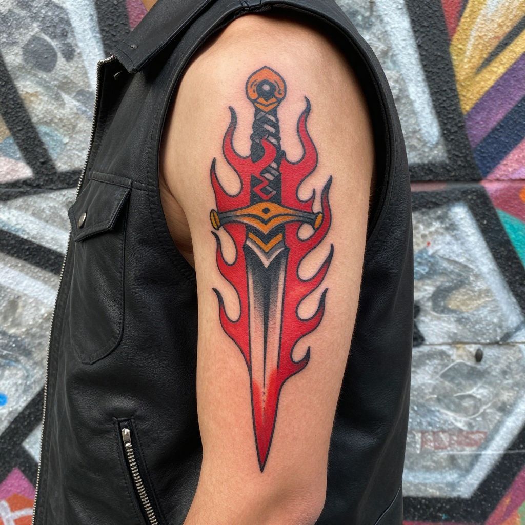 Red Flame Dagger tattoo idea