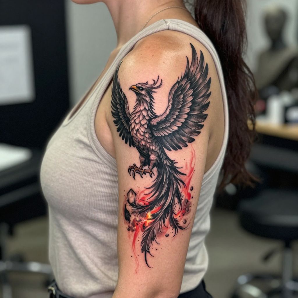 Phoenix Rising From Ashes resilience tattoo idea