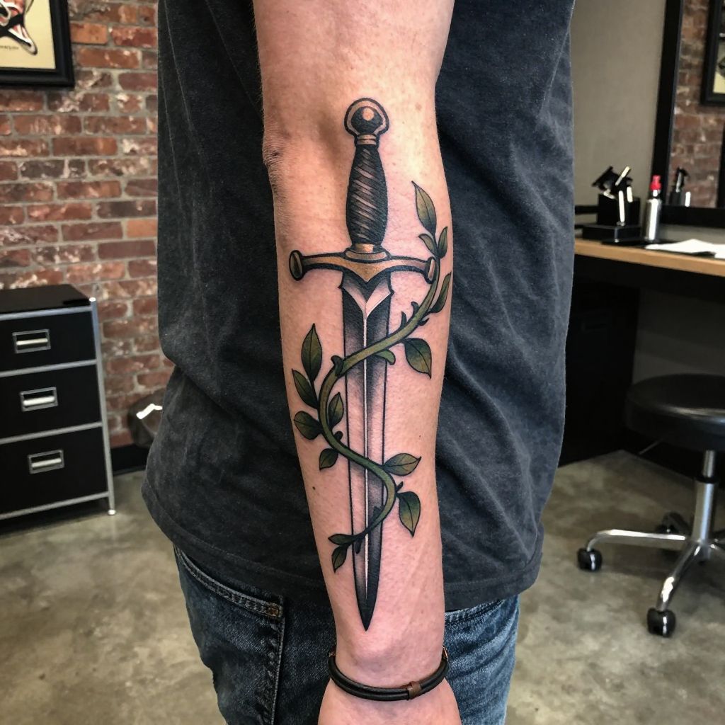 Broken Sword With Vines resilience tattoo idea