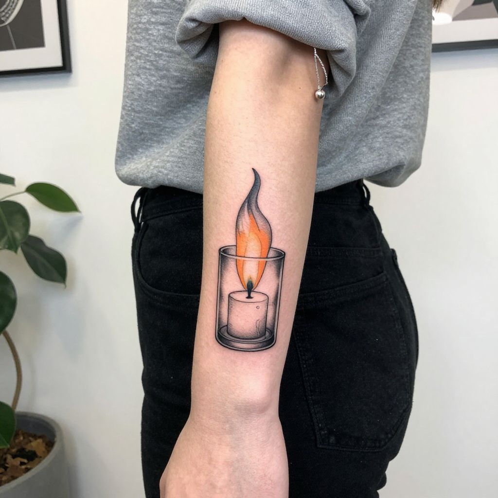 Candle Flame In Glass resilience tattoo idea