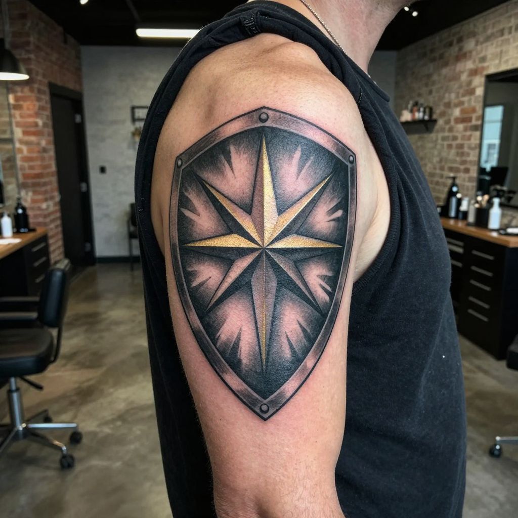 Shield With Starburst Center resilience tattoo idea