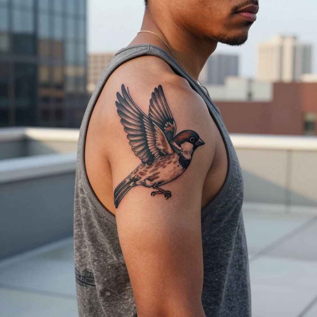 Sparrow In Motion resilience tattoo idea
