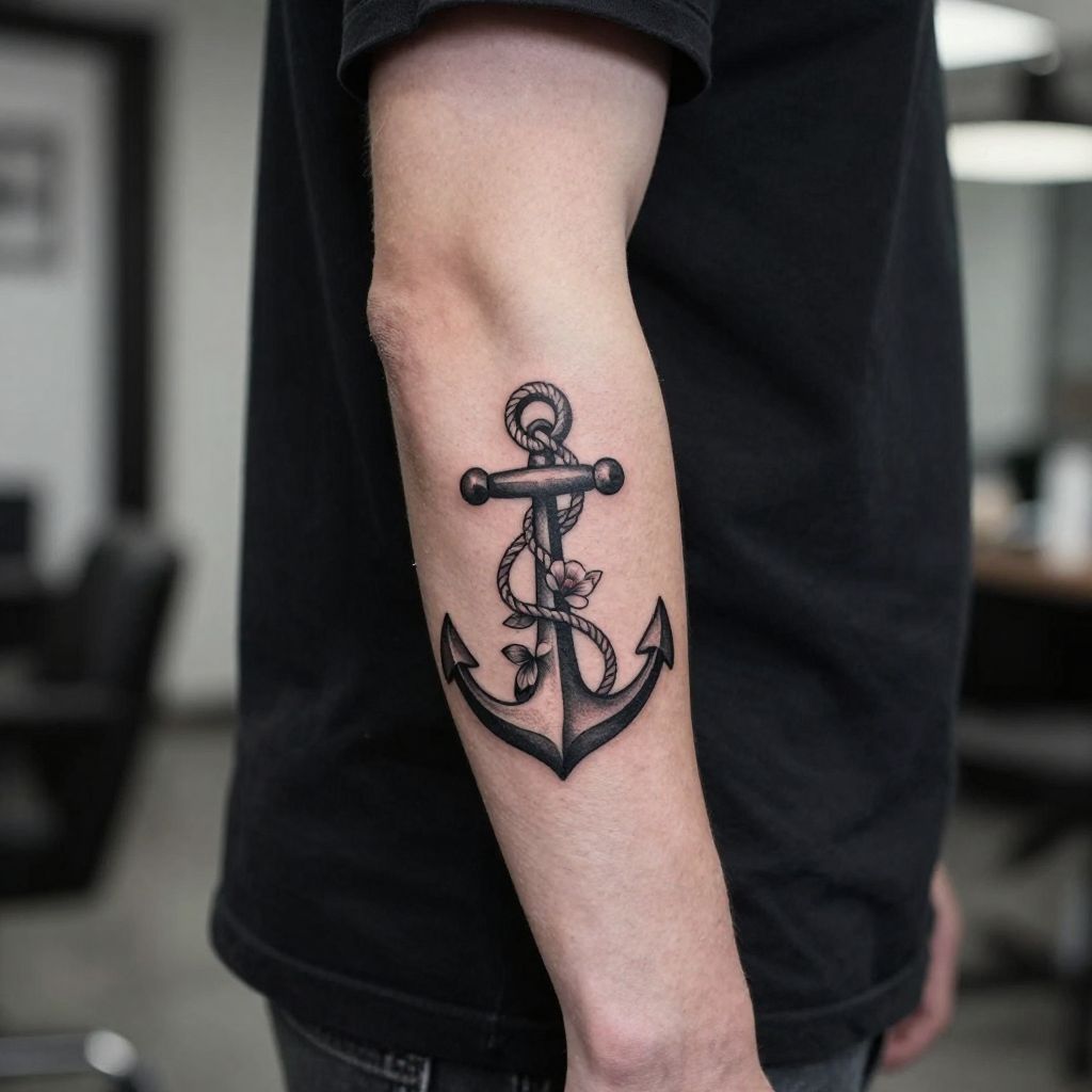 Anchor With Flowering Rope resilience tattoo idea