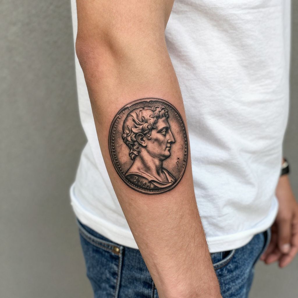 Roman coin tattoo