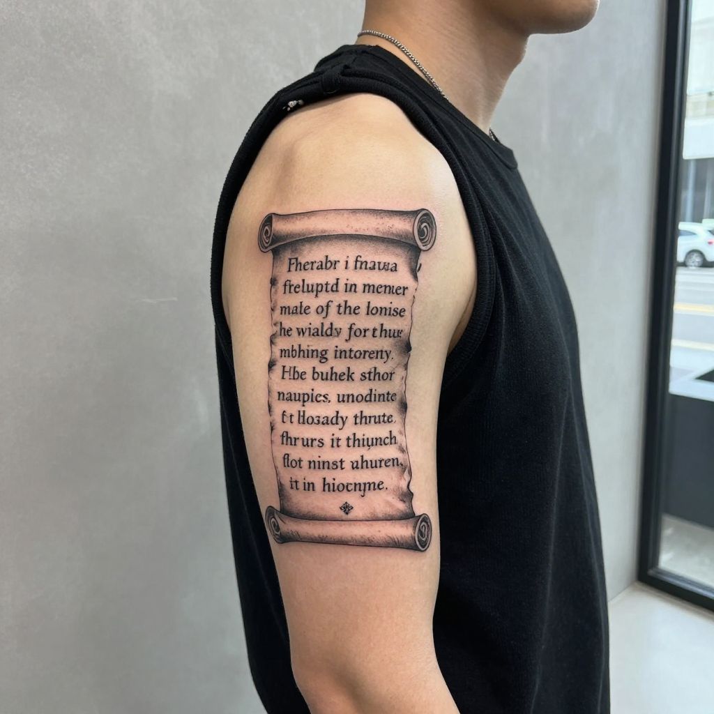 Roman quote scroll tattoo