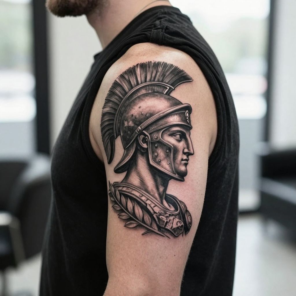 Roman warrior profile tattoo