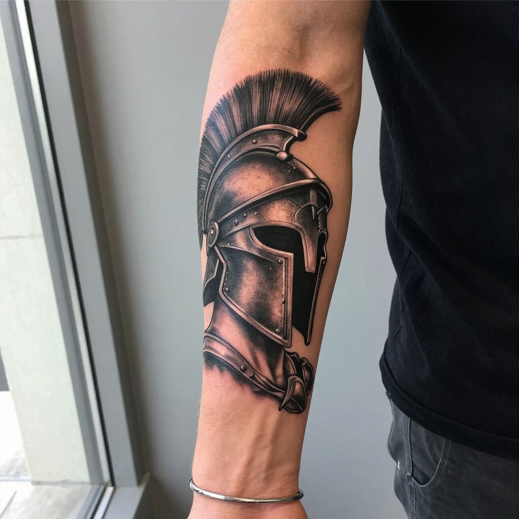 Roman gladiator helmet tattoo