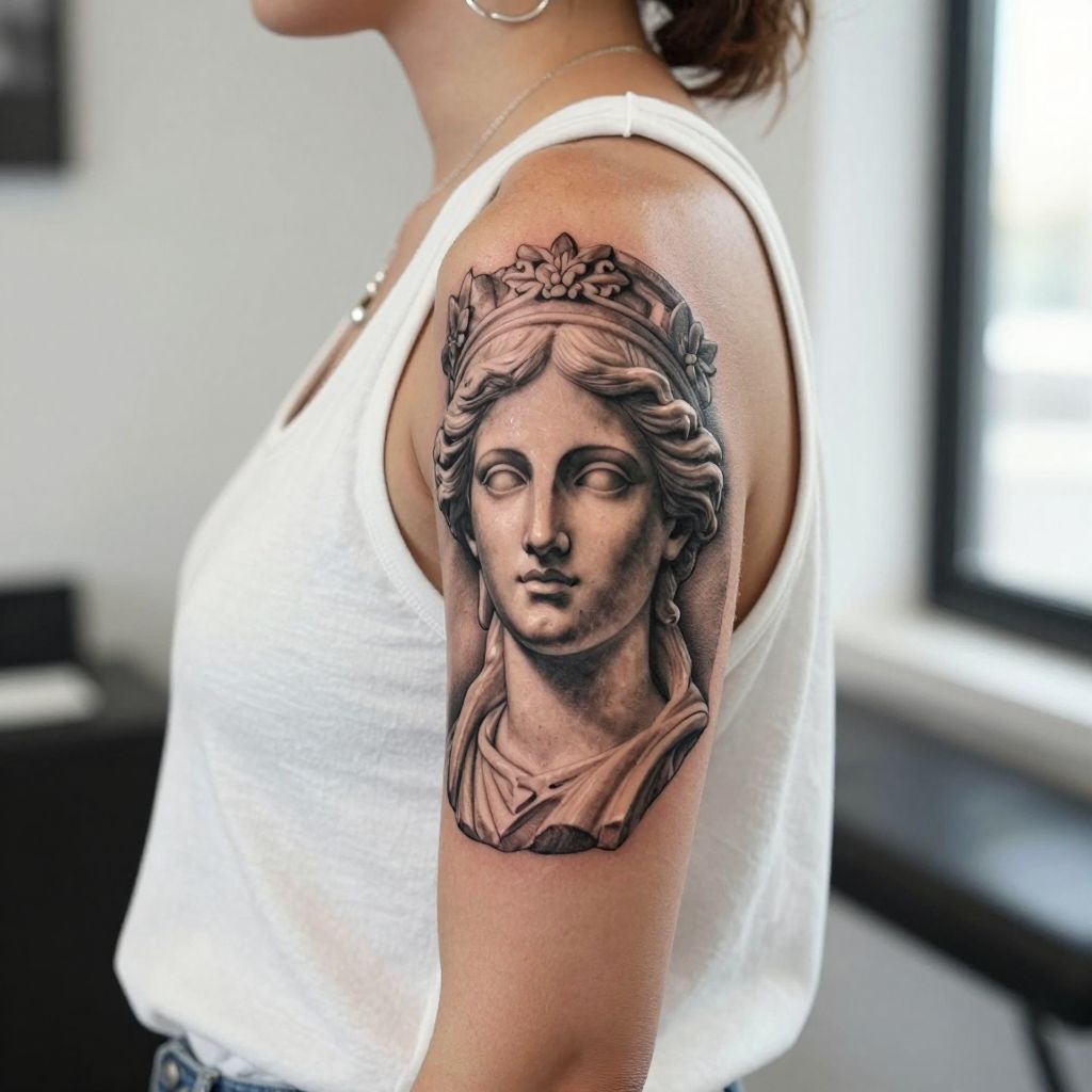 Roman goddess statue tattoo