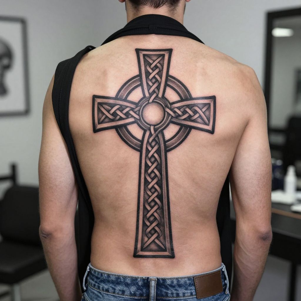 Celtic Cross Back Piece tattoo idea