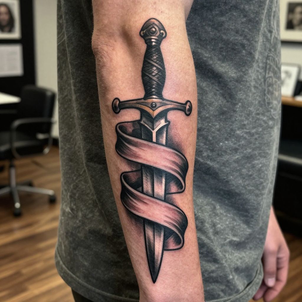 Braveheart Inspired Dagger and Banner tattoo idea