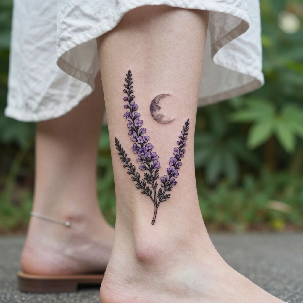 Heather and Moon Ankle Piece tattoo idea