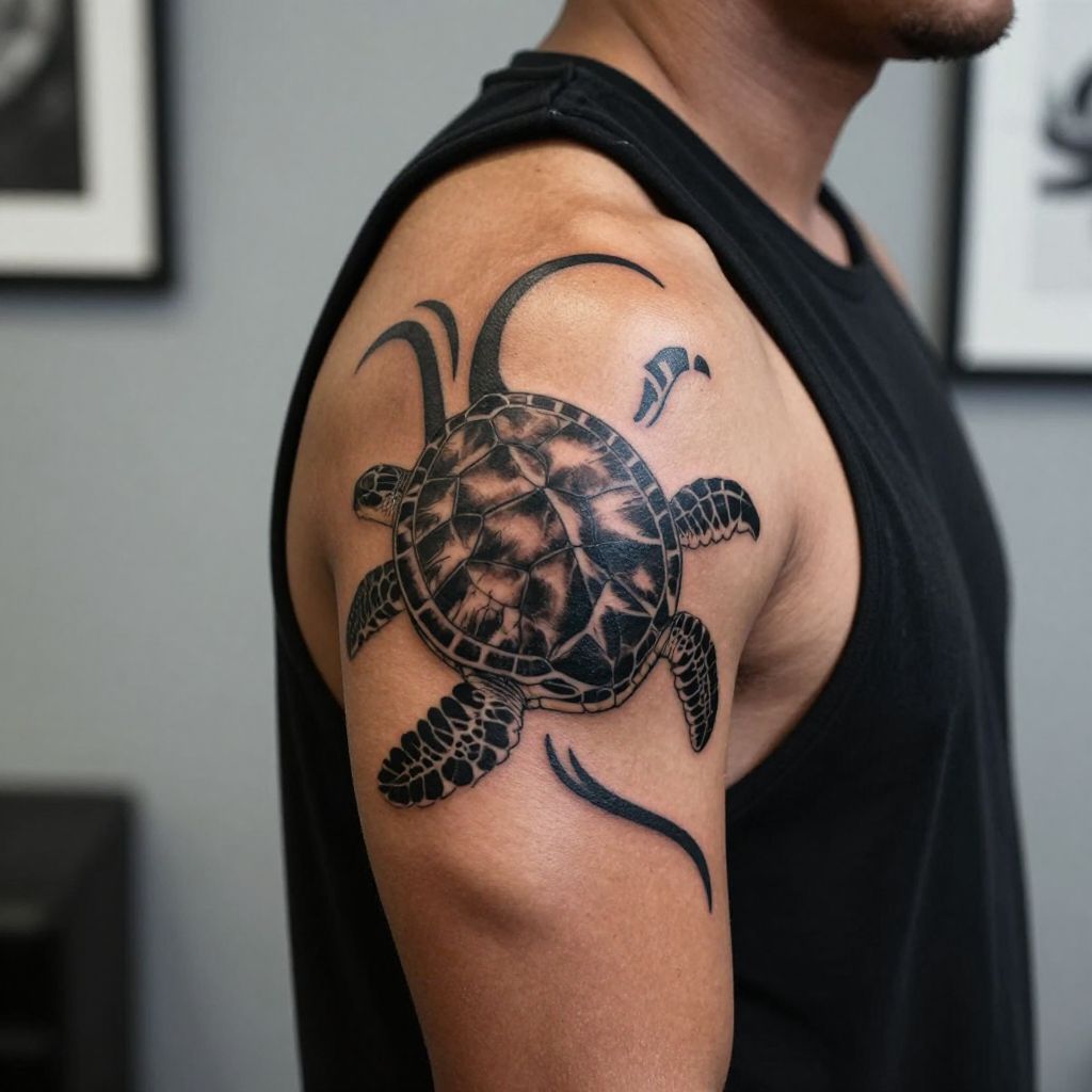Tribal Sea Turtle Shoulder Piece tattoo idea