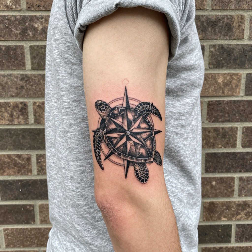 Sea Turtle With Compass Elements tattoo idea