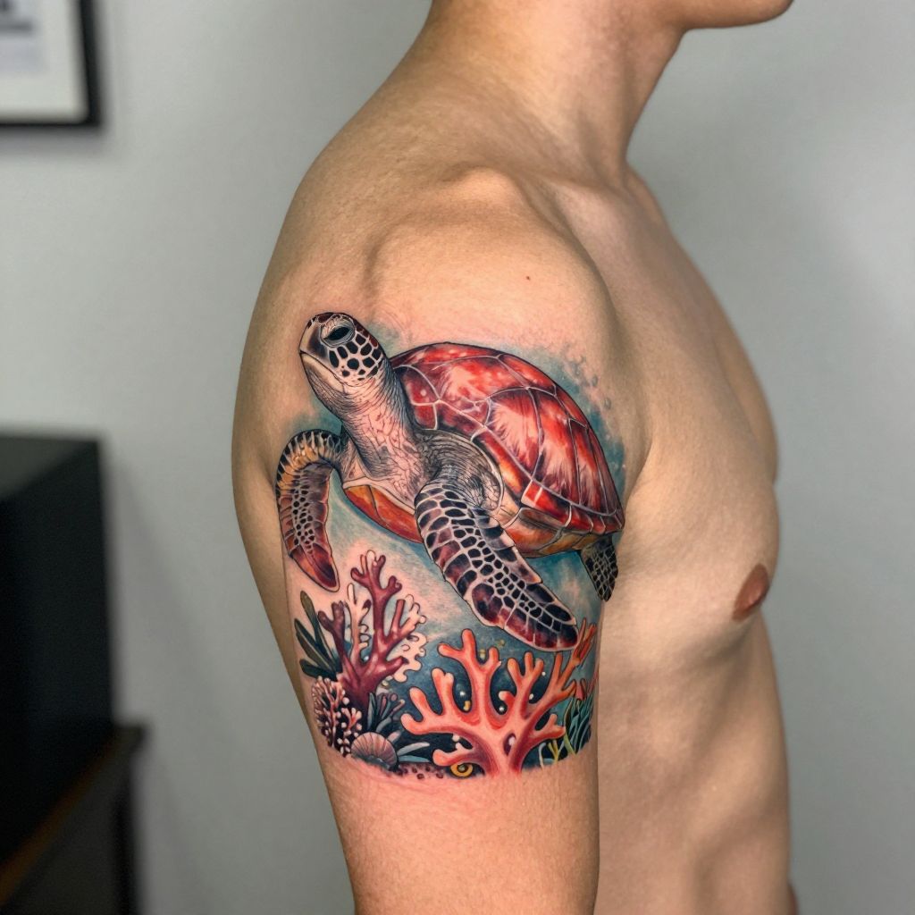 Sea Turtle and Coral Garden tattoo idea