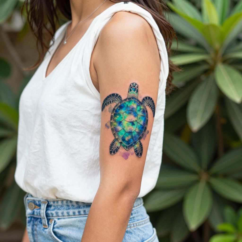 Watercolor Sea Turtle tattoo idea