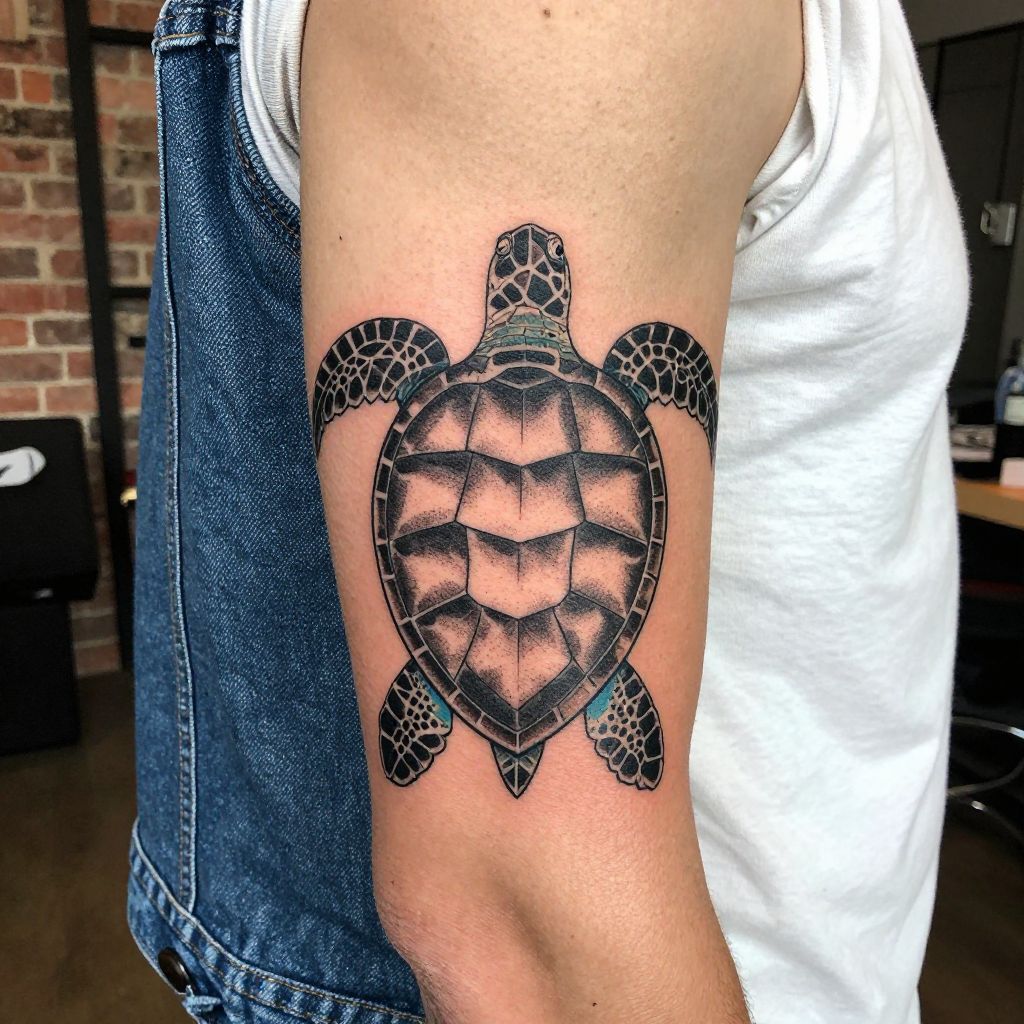 Geometric Sea Turtle tattoo idea